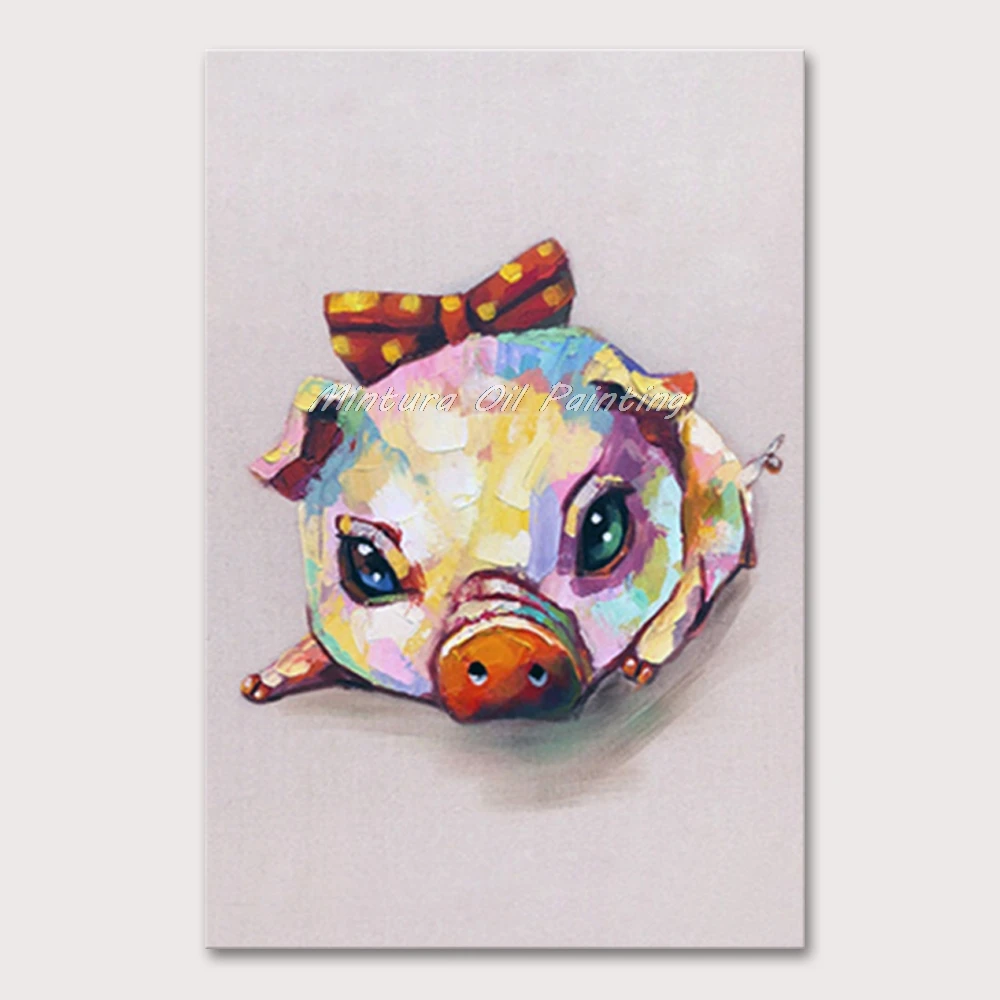 

Mintura Hand Painted Cute Little Piggy Animal Oil Painting on Canvas Modern Wall Picture For Living Room Home Decor Abstract Art