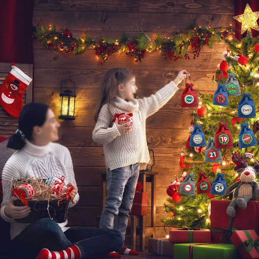 1 24 Advent Calendar Bundle хлопковые льняные Подарочные мешки Горячая Распродажа