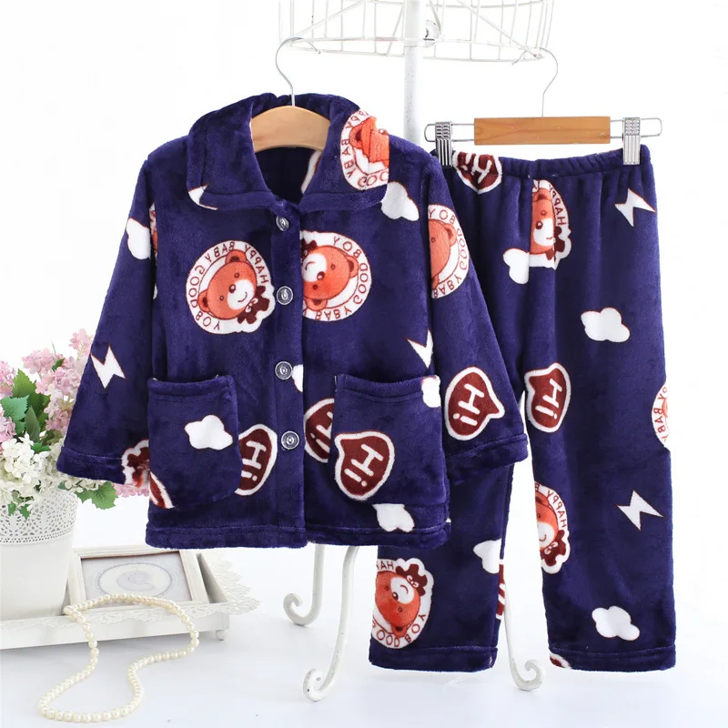 Navy 05 pajama Теплая зимняя Пижама; Фланелевая Пижама для детей; комплект для маленьких мальчиков и девочек; детские пижамы с рисунком; пижамы для младенцев - Цвет: Navy 05 pajama