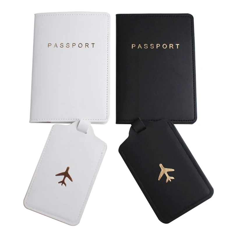 

4pcs PU Leather Passport Cover with Luggage Tags Holder Case Organizer ID Card Travel Protector Organizer