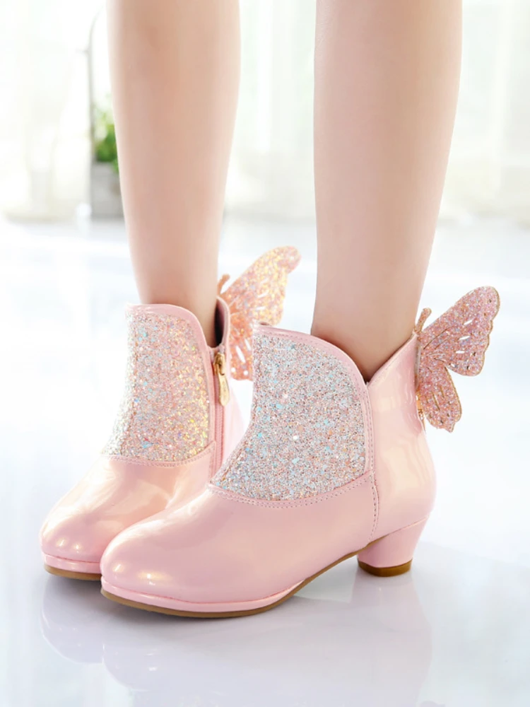 Enlarge Girls Boots Autumn And Winter 2022 New Children Girls Sweet High Heel Princess Leather Shoes Children's Shoe Tide