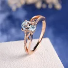 Обручальные кольца с голубым овальным фианитом для женщин, ювелирные изделия, розовое золото, медь, кубический циркон, обручальное кольцо с кристаллом, ювелирные изделия
