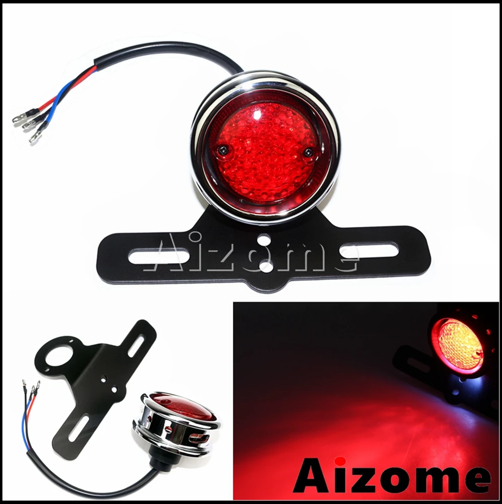 

Universal Motorcycle LED Rear Tail Light Brake Lamp for Harley Suzuki Honda Chopper Bobber Cafe Racer w/ License Plate Bracket