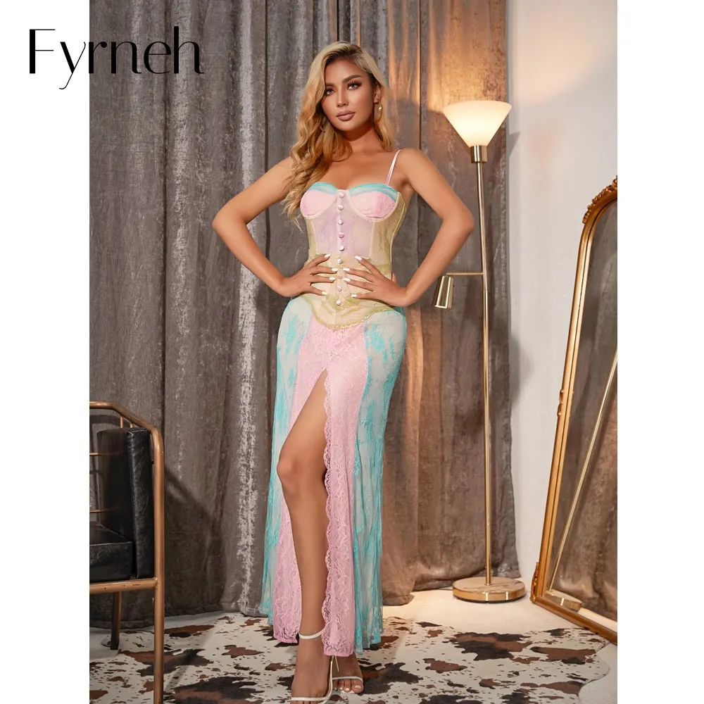 

Элегантные платья Fyrneh для женщин Рождественская вечеринка халат наряды для отпуска Кружевной Корсет без рукавов шикарное платье макси с вы...