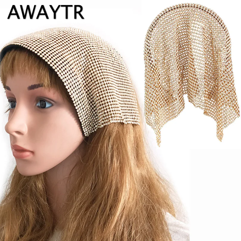 AWAYTR 2021 новая мода блестящие стразы повязка на голову тюрбан для женщин Bejewled