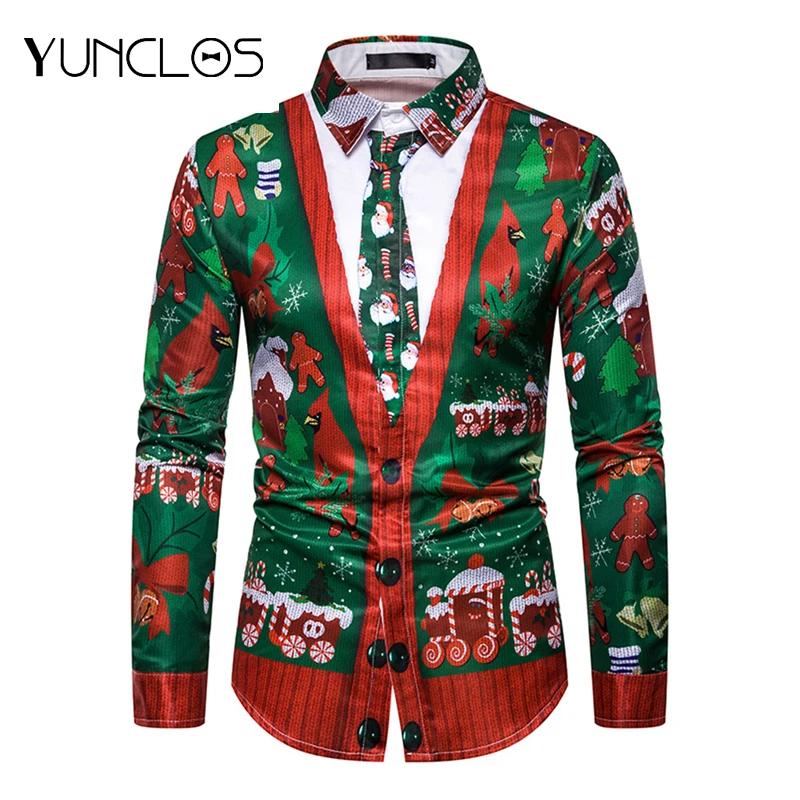 Мужская приталенная рубашка с длинным рукавом и 3D принтом|Повседневные рубашки| |