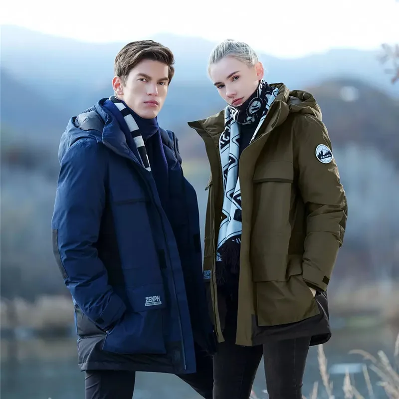Зимнее пуховое пальто Zenph Вельветовая куртка с капюшоном водостойкая на гусином