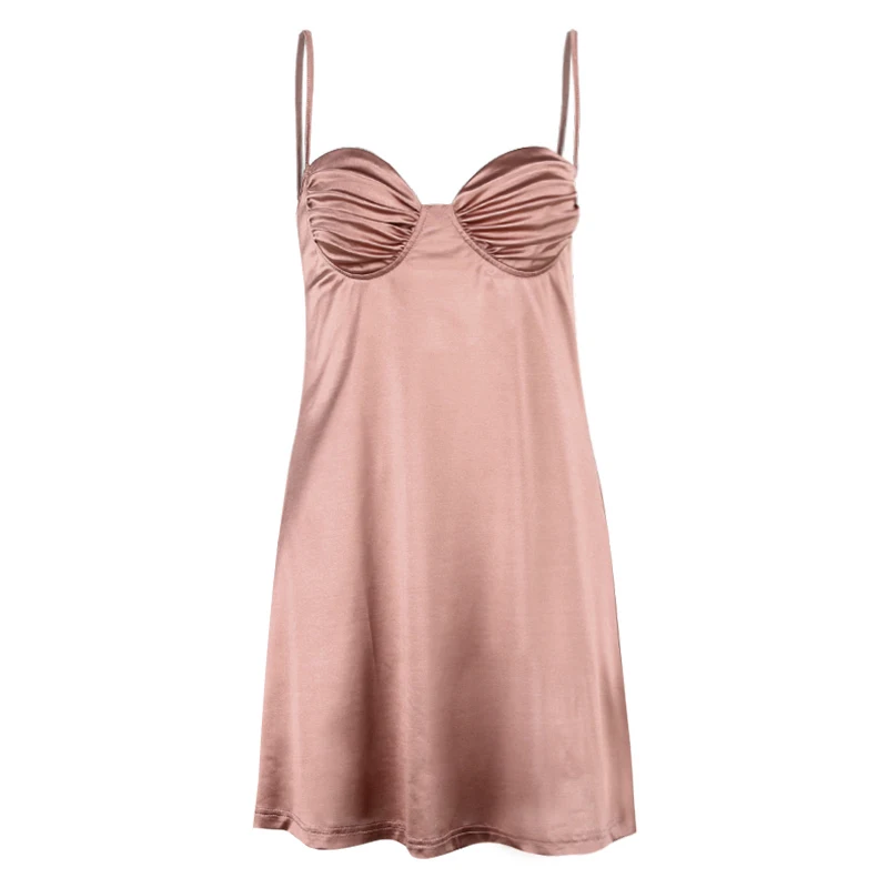 

InstaHot Women Casual Draped Bow Dress 2021 Summer Spaghetti Strap Neck Elegant Streetwear Dress Sleeveless Bodycon Female Dress