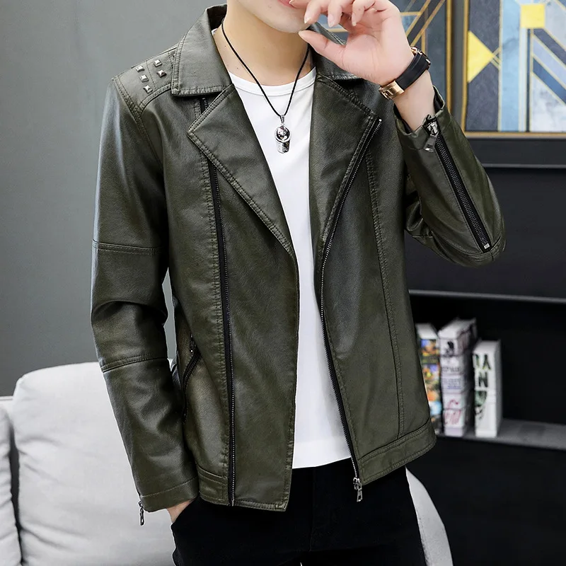Зимние мужские куртки Idopy из искусственной кожи пальто с заклепками винтажное