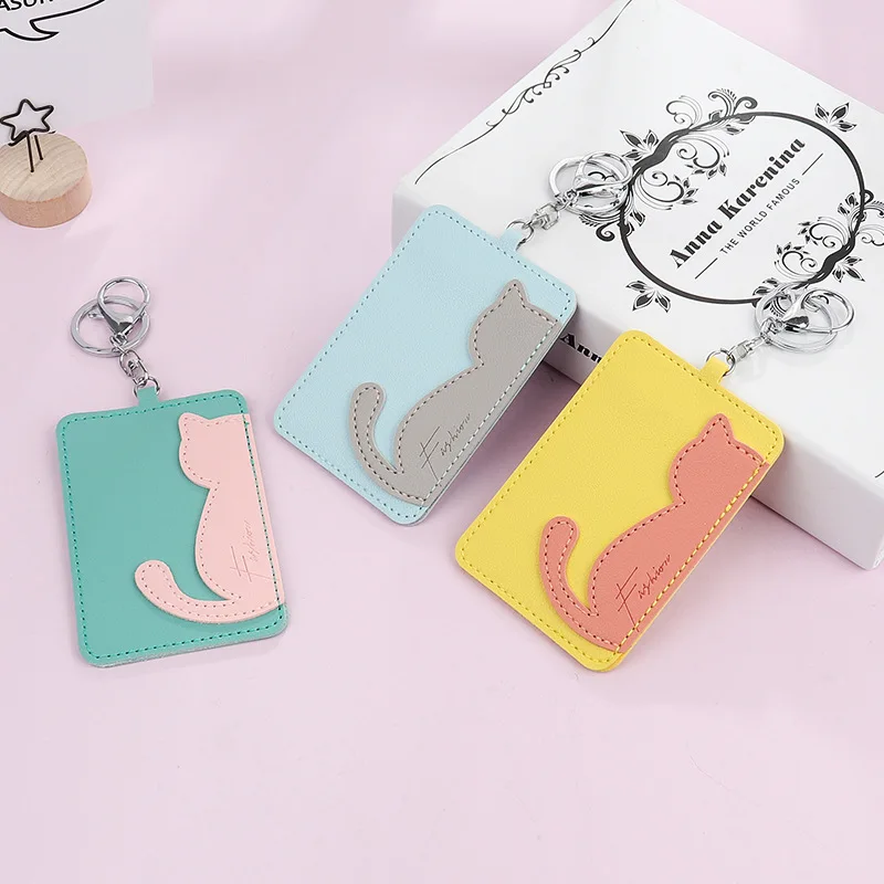 2020 милый чехол для карт с принтом кота цепочкой ключей модные сумки держатель