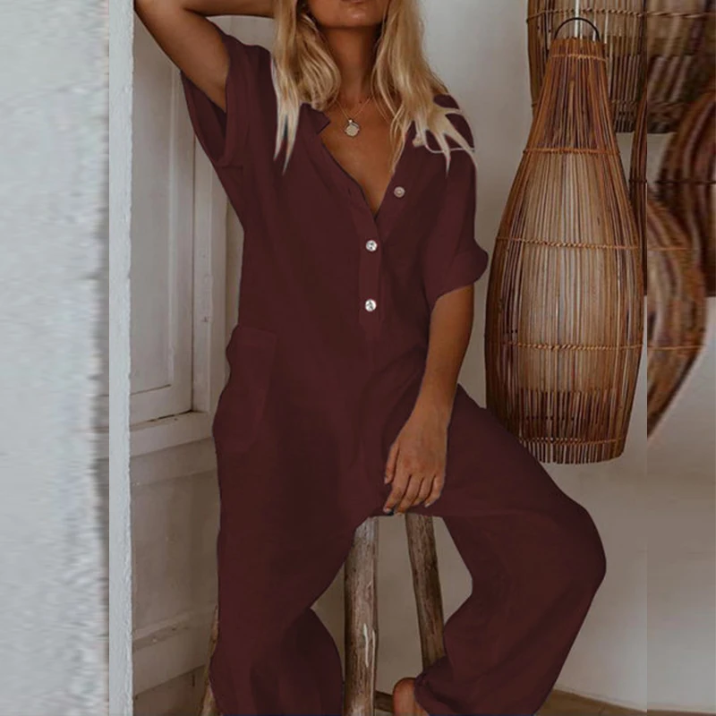 

pregnancy Jumpsuit Summer 2020 Clothes Loose Short Sleeve Wide Leg Trousers Jumpsuit Boho Beach Female Jumpsuit Overall Women