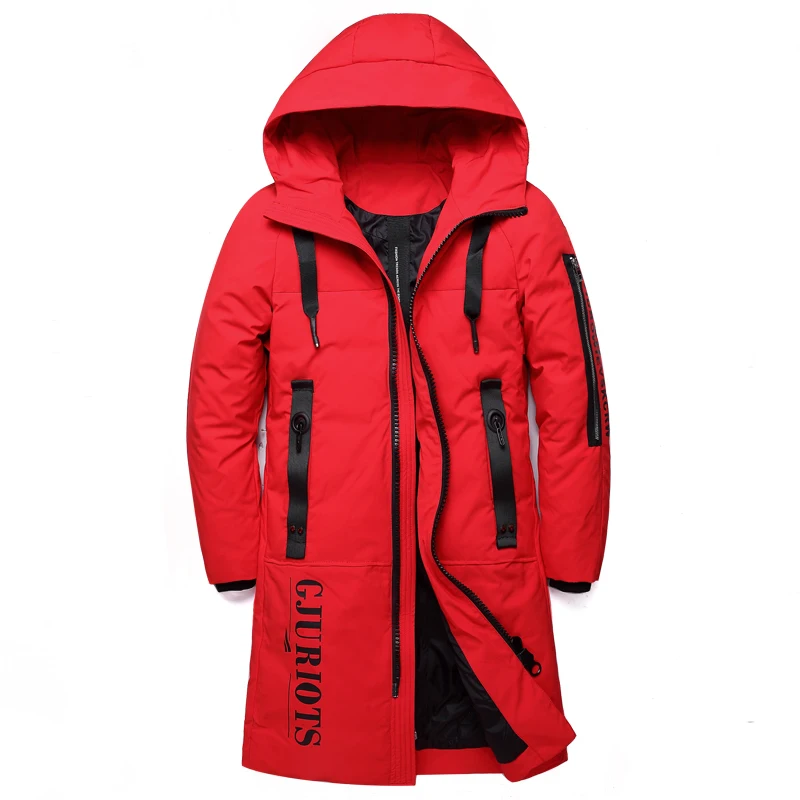 Winter Men's Long White Duck Down Jacket Thick Warm Hooded Fashion Casual Jackets and Coats Male Brand Clothing Red Black
