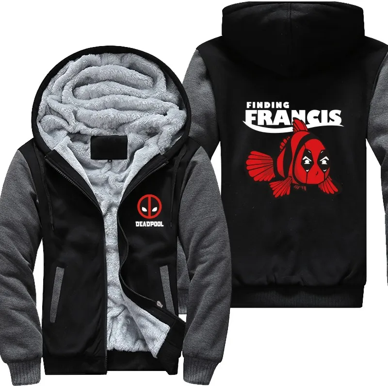 Толстовка унисекс флисовая на молнии с принтом Дэдпул|Мужские толстовки и