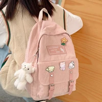 girl cute student kawaii backpack corduroy college ladies school bag stripe female fashion backpack women harajuku book bag cool