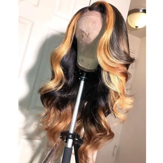 Ombre Blonde Color Омбре блонд 13*4 парик фронта шнурка бразильские волнистые 150% свободная часть предварительно выщипанные кружевные передние человеческие волосы парик Омбре 4/27 волосы remy - Цвет: Ombre Blonde Color