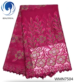 WMN7504 Красивые нигерийские французские кружевные ткани синего цвета высокого качества, кружевная ткань из полиэстера с бисером, последние 5 ярдов для свадьбы WMN75 - Цвет: WMN7504