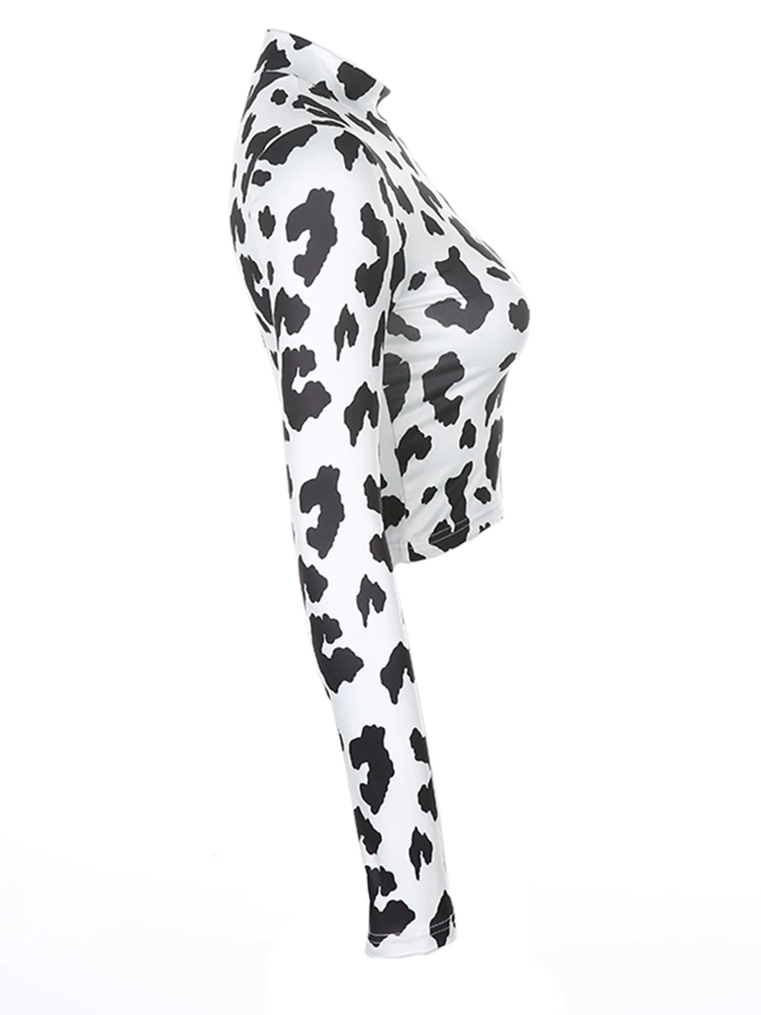 

Women Sexy Crop Top Long Sleeve Turtleneck Slim Fit Leopard Print Short Blouse Femme Tees Top Clothing