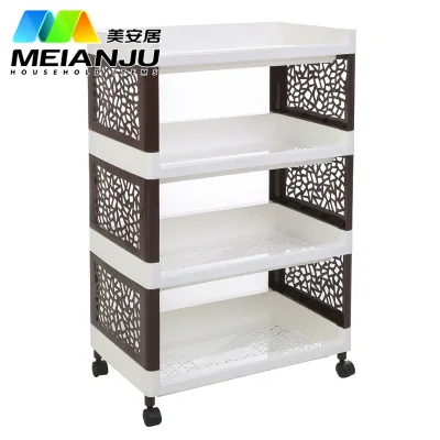L-Brown 4 Layers Простые держатели для хранения, стеллажи с колесами, ванная комната, полотенце, косметическая стойка, гостиная, ночной стол, кухонная полка для хранения, 2-5 слоев - Цвет: L-Brown 4 Layers