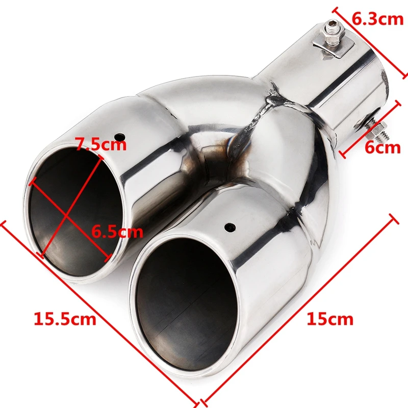 

63mm Double Outlet Stainless Steel Chrome Car Muffler Exhaust Pipe Tip End Trim Modified Tail Throat Car Liner Pipe Silver Tools