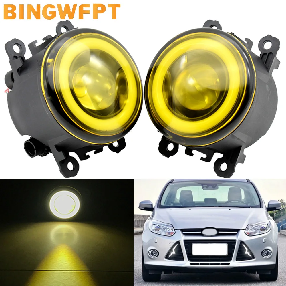 

2 парный сверхъяркий для Ford Focus MK2 MK3 2004-2015 светодиодный туман светильник с Ангел глаз автомобильные передние противотуманные лампы 12V