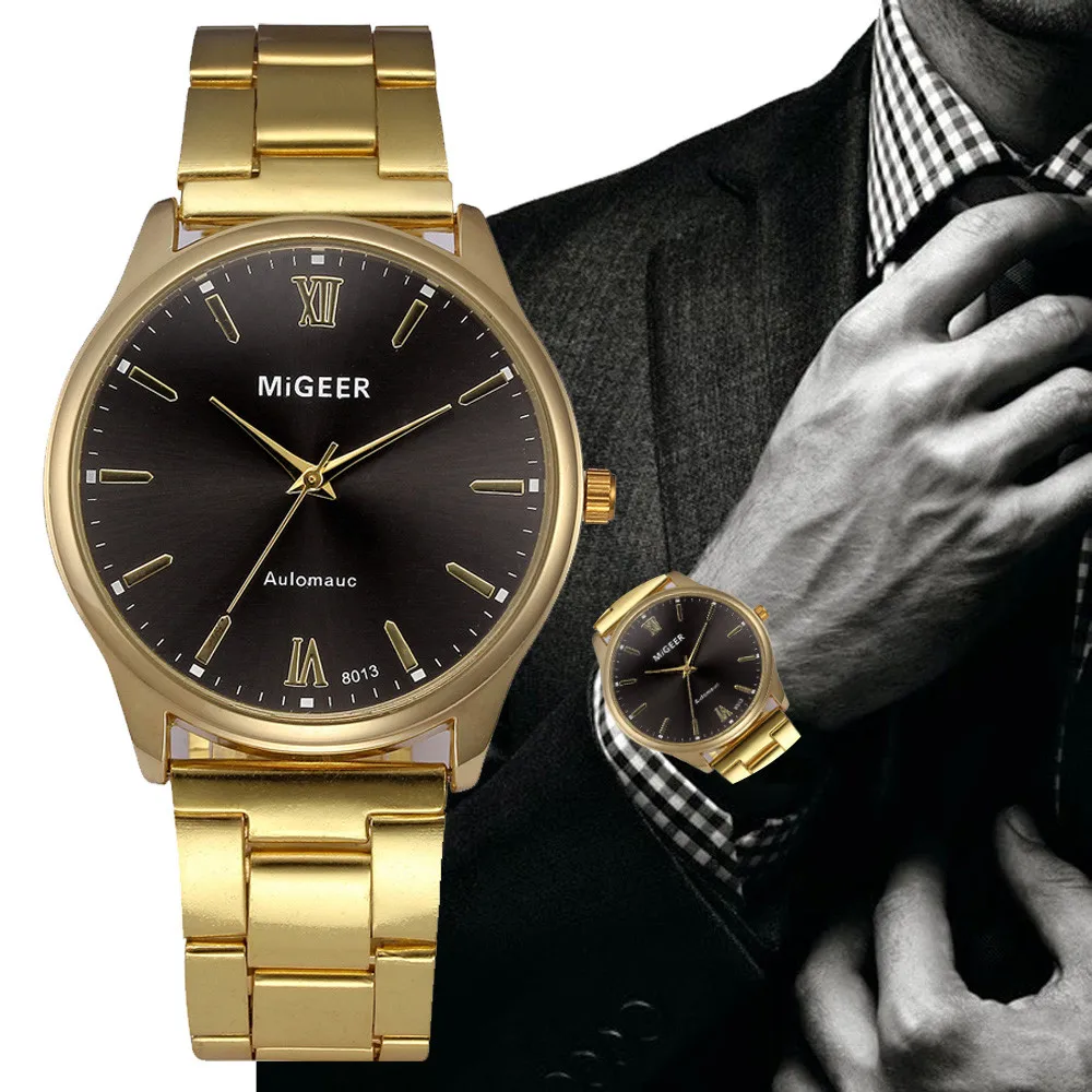 

Luxury Gold Men's Watch Fashion Stainless Steel Analog Quartz Wrist Watch Casual Male Business Wristwatches Relogio Masculino