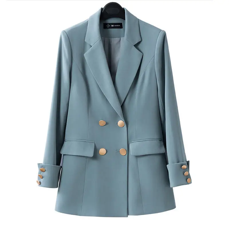 

Temperament Korean Style Casual Women Elegant Long Sleeve Double Breasted Blazer Suits Solid Office Ladies Formal Blazer