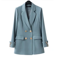 temperament korean style casual women elegant long sleeve double breasted blazer suits solid office ladies formal blazer