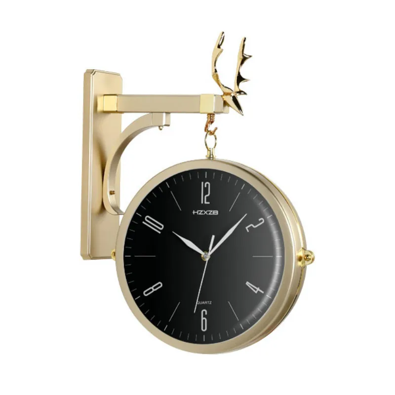 Двухсторонние большие настенные часы золотые бесшумные роскошные настенный