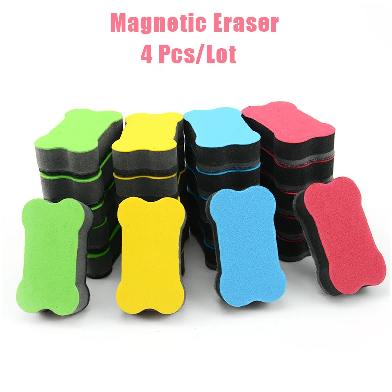 4pcs Magnetic Erasable Eraser for Dry Erase Cleaner Marker Duster Whiteboard Blackboard Drawing School Office Classroom Supplies