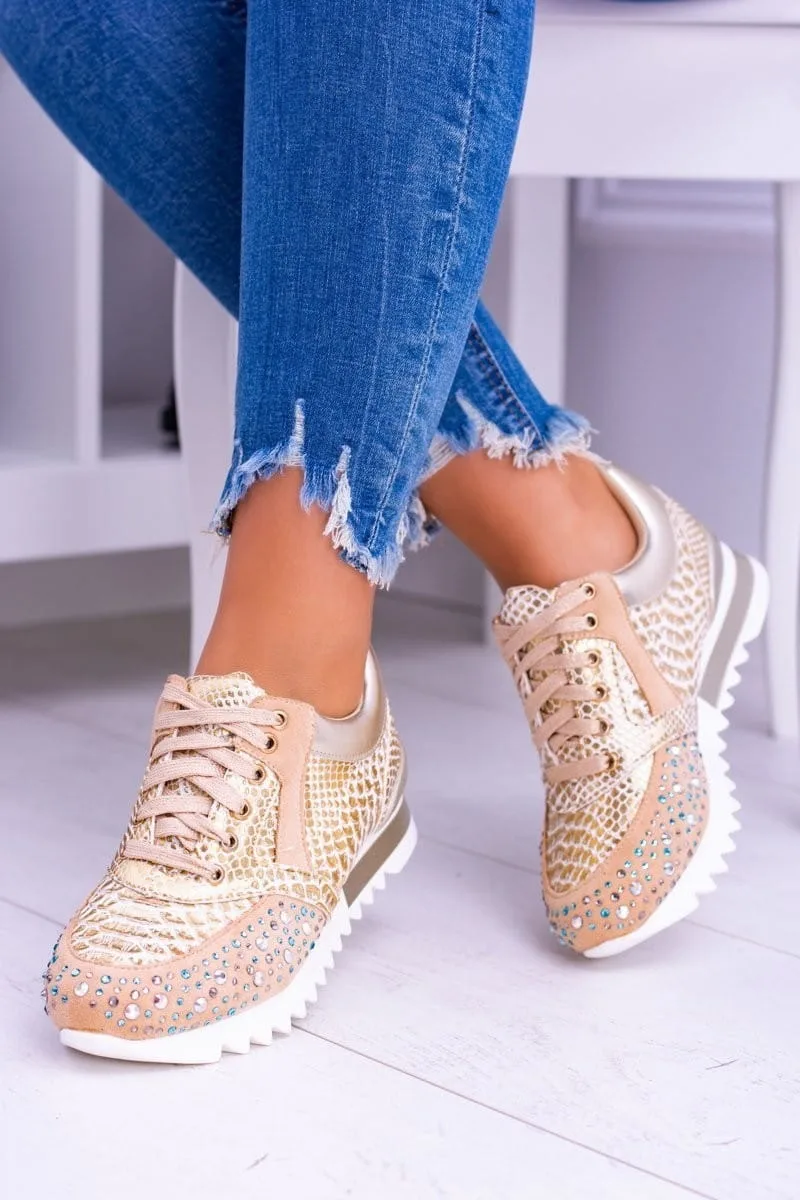 

Women Vulcanized Shoes Fashion Beautiful Casual Shoes New Snake Skin Motif Shimmering Stones Design Sneakers Low Women's Heels