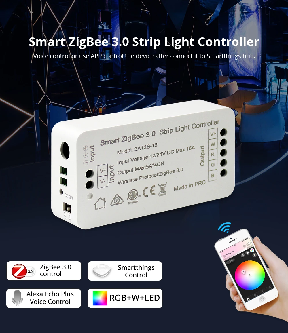 Zigbee 3,0 смарт-светильник RGB RGBW Светодиодная лента управления 12 В 12 в 24 в приложение управление Совместимо с echo Smartthings
