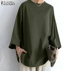 Женская мешковатая однотонная блузка ZANZEA 2021, винтажные топы с расклешенными рукавами, повседневные осенние блузы, Женская туника с разрезом, рубашка большого размера
