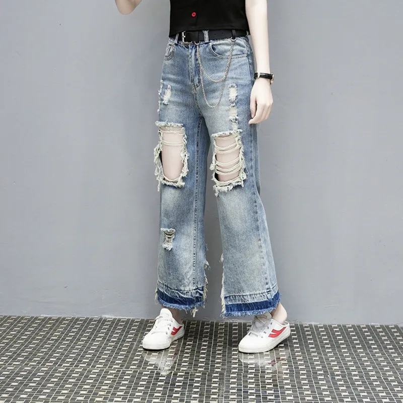 

Summer Ripped Boyfriend Jeans For Women Fashion Loose Vintage High Waist big hole Jeans Pantalones Mujer Vaqueros