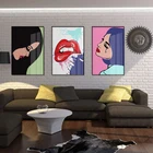 Абстрактный постер, поп-арт, американский плач, девочка, кусающая красные губы, холст, картина, принт, настенные художественные фотографии для девочек, домашний декор