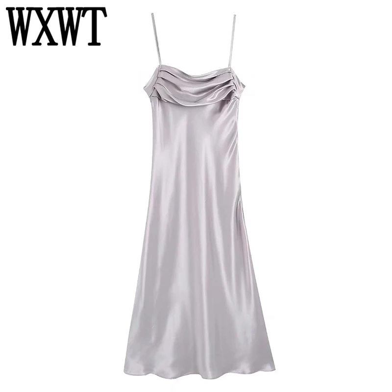 

WXWT Women Solid Underwear Style Strap Dress Sleeveless Backless Ladies Elegant Long Dress Vestidos BB4509