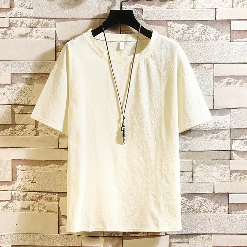 Мужская Повседневная Свободная футболка из чистого хлопка и льна с коротким