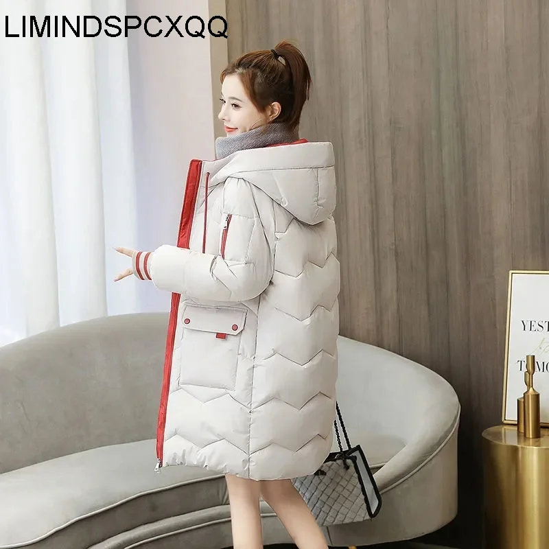 

Down Jackets Female Winter Coat Womens Parkas Hooded Warm Clothes Cotton Padded Female S-3XL 2023 Mid-Length Fashion Tops New