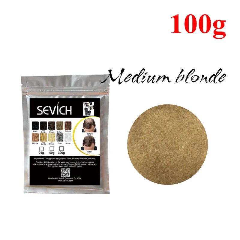 med-blonde Sevich refill, 100 г, продукты для выпадения волос, строительное волокно, порошки для волос, утолщенные тонкие волосы, 10 цветов, Кератиновое восстановление волос - Цвет: med-blonde