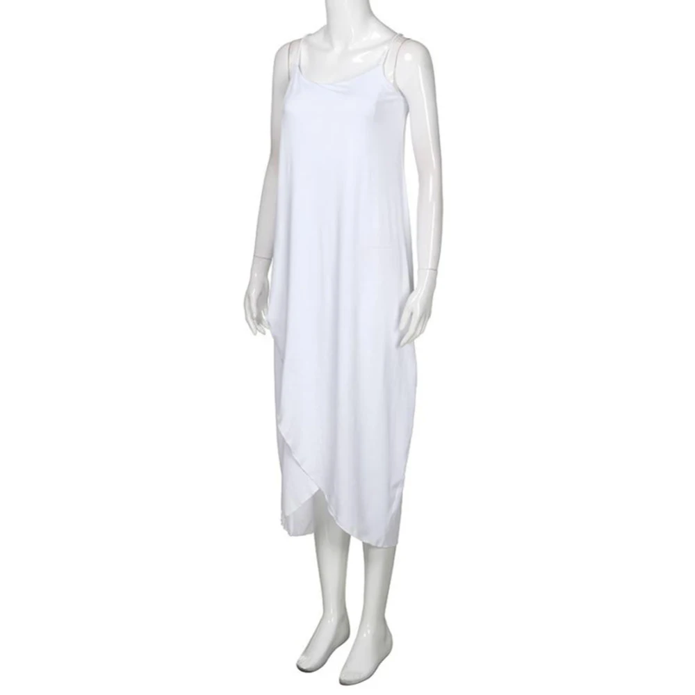 Женское летнее свободное одноцветное длинное платье без рукавов на бретелях