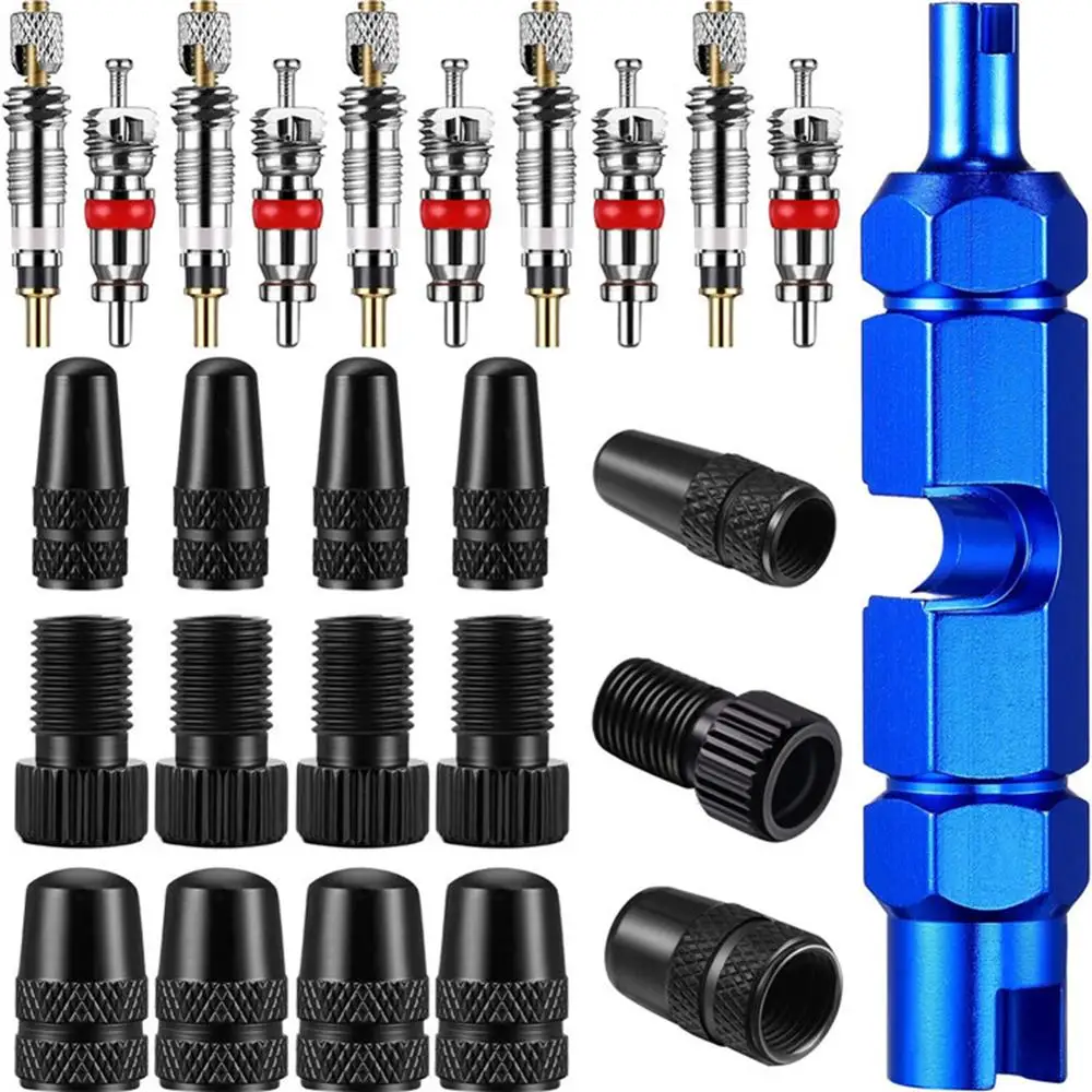

26pcs Wheel Presta Schrader Valve Cores Cap Adapters Durable Remover Tool Road Bike Tyre Bicycle Repair Kit Accessory