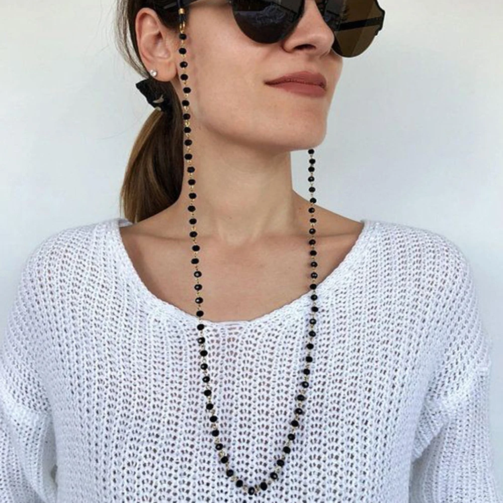 Модная черная Нескользящая цепочка для очков с кристаллами 2019 различные