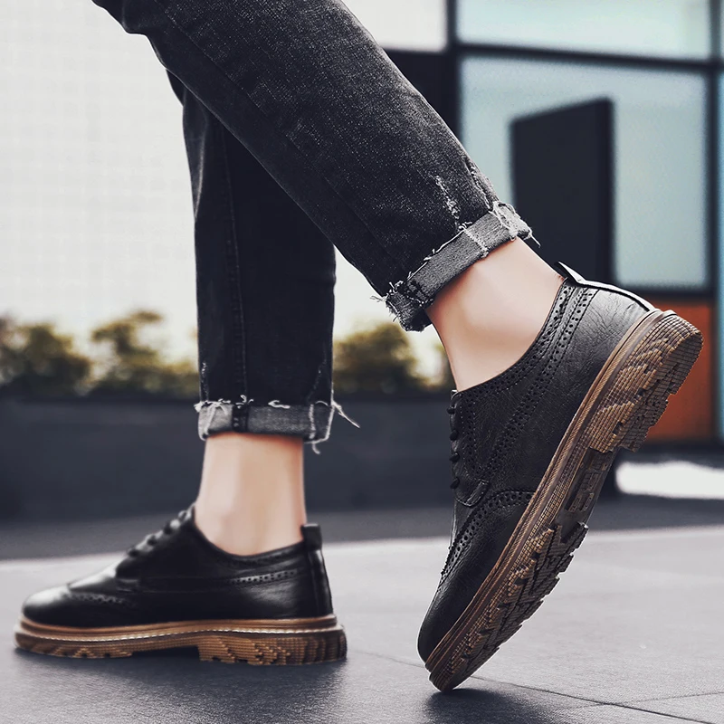 

Fashion Leather Men Shoes outdoor comfortable Men Casual Shoes lace up Loafers Male Breathable Flat Vintage Loafers shoes o4