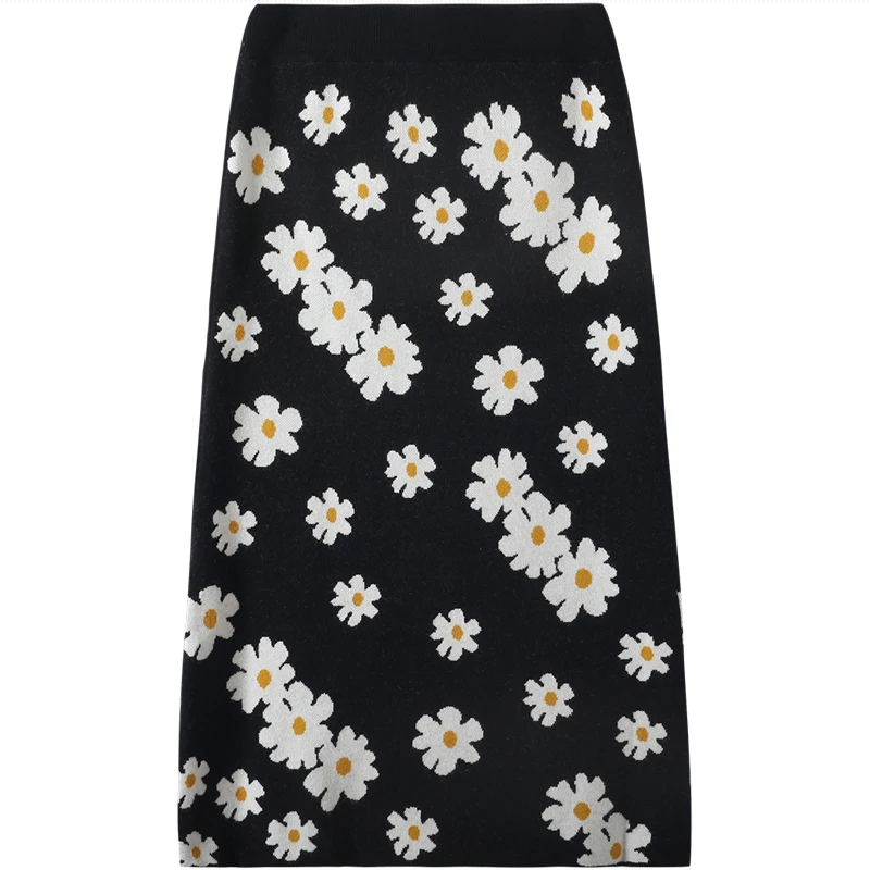 

Женская трикотажная юбка с завышенной талией, разноцветная юбка средней длины с цветочным принтом, Осень-зима
