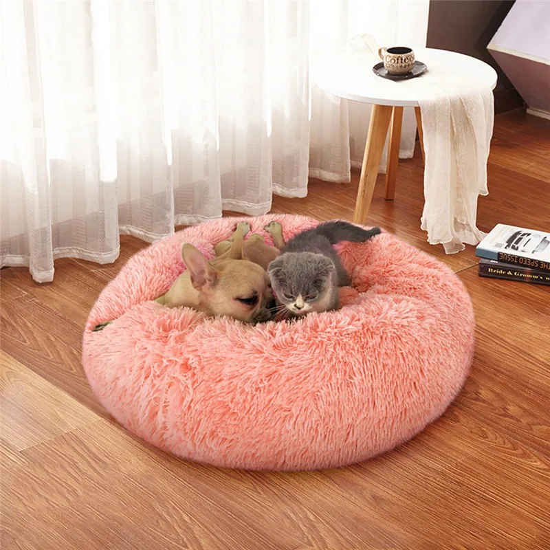

40-80CM Super Soft Pet Bed Kennel Dog Round Cat Warm Sleeping Bag Long Plush Puppy Cushion Mat Portable Cat Supplies