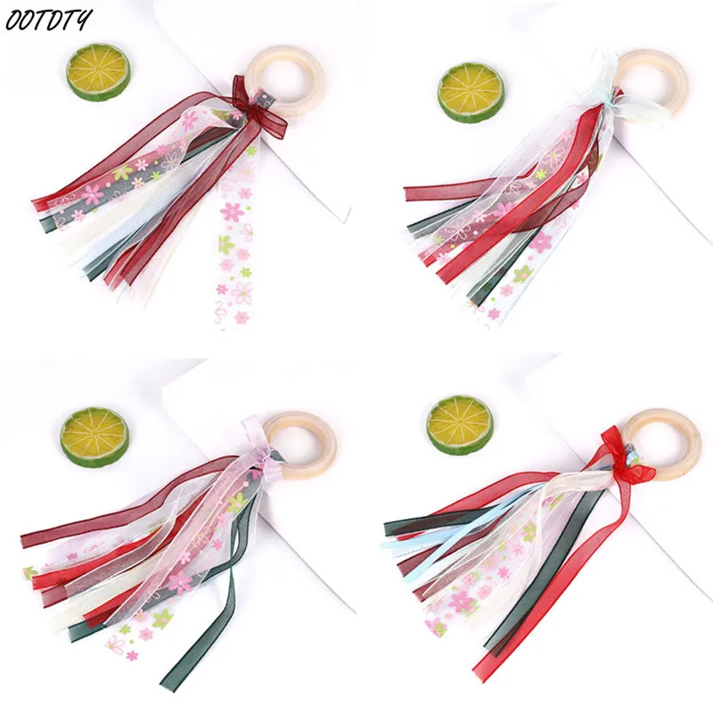

OOTDTY Baby Gym Frame Rack Hanging Pendant Printing Ribbon Bow Wooden Ring Teether Molar Toys Infant Room Decoration Gifts