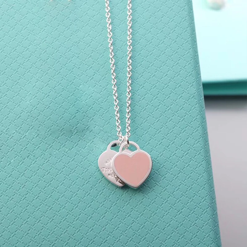 

Classic Silver S925 Women Necklace Fashionable Double Heart Pendant Necklace Give Girlfriend Engagement Gift Jewelry