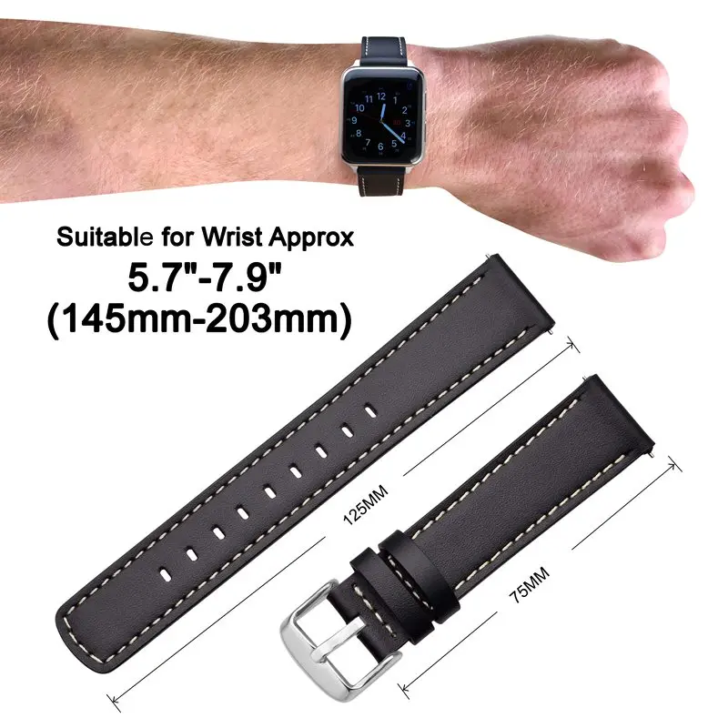 Anbeer 18mm 19mm 20mm 21mm 22mm Watch Band, Quick Release Genuine Leather Replacement Strap