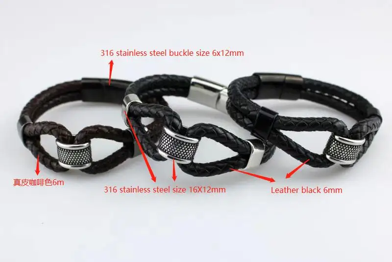 

Fashion Deluxe Irregular Graphic Accessories Men's Leather Bracelet Stainless Steel Combination for Birthday Commemorative Gifts