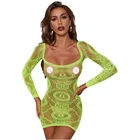 Женское сексуальное прозрачное Сетчатое облегающее мини-платье, Клубная пляжная одежда с длинным рукавом