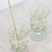 flower milk glass cup whiskey glass latte machiatto tulip daisy vintage goblet gold rim glass dessert cups canecas drinkware